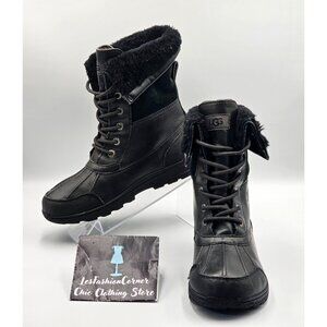 UGG Women's Black Leather Waterproof Adirondack Lace Up Boot Size 5 3098